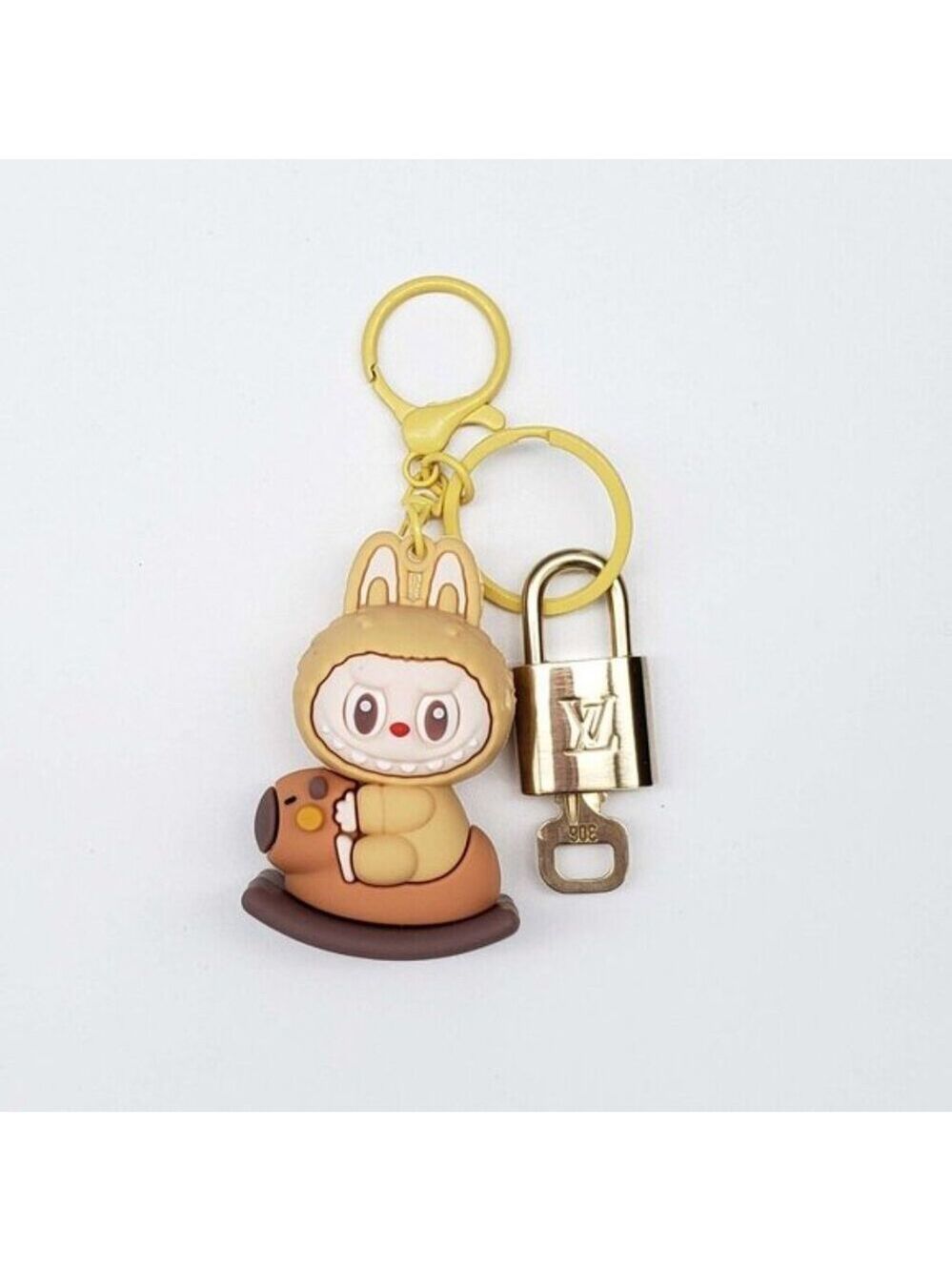 LV Authentic Gold Padlock 🔒 Key Set w/ Unbranded Labubu Keychain Charm